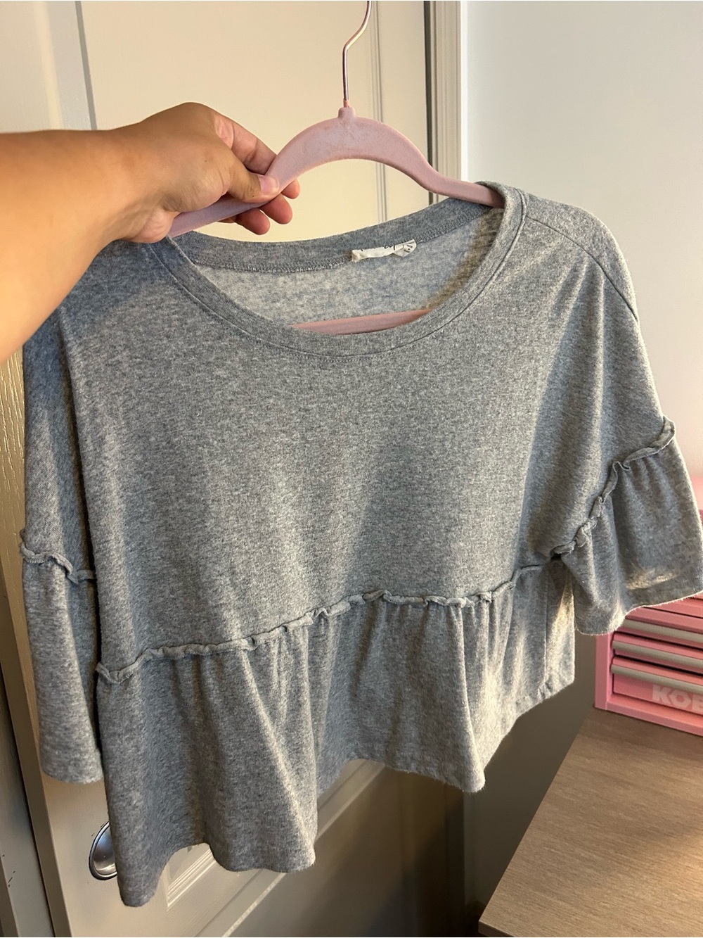 Women's Heather Gray Ruffle Peplum Top